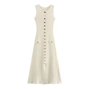 Sleeveless Cream Button-Front Maxi Dress